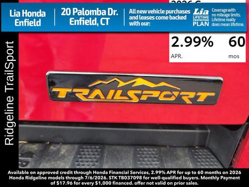 Radiant Red Metallic II 2026 Honda Ridgeline TrailSport