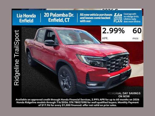 Radiant Red Metallic II 2026 Honda Ridgeline TrailSport