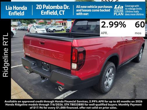 Radiant Red Metallic II 2026 Honda Ridgeline RTL