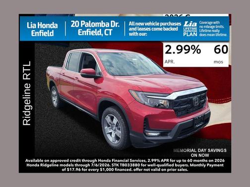 Radiant Red Metallic II 2026 Honda Ridgeline RTL