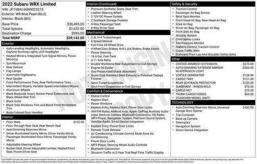 2022 Subaru WRX Limited