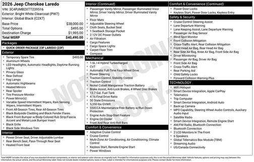 White 2026 Jeep Cherokee LAREDO/LIMITED