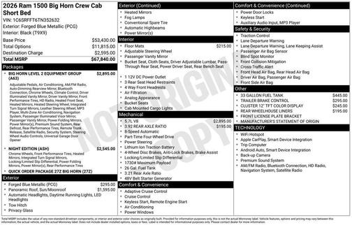 Blue Metallic 2026 RAM 1500 Big Horn/Lone Star