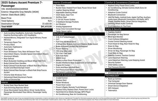 Gray 2025 Subaru Ascent Premium
