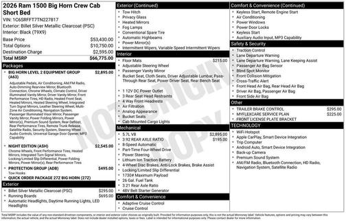 Silver 2026 RAM 1500 Big Horn/Lone Star