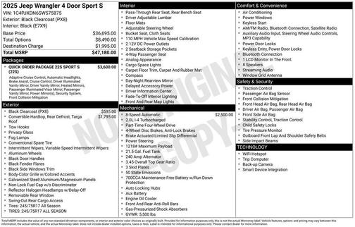 Black 2025 Jeep Wrangler Sport