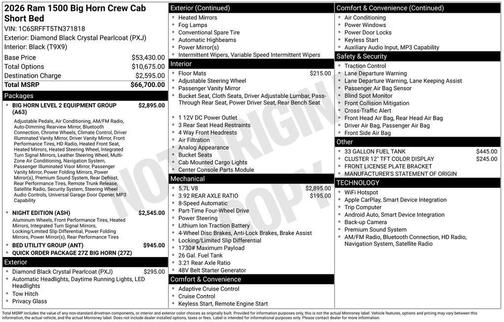 Black 2026 RAM 1500 Big Horn/Lone Star