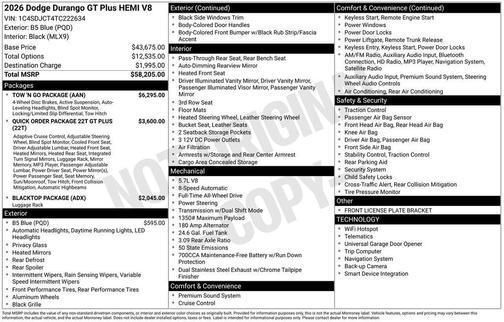 Blue 2026 Dodge Durango GT Plus HEMI V8