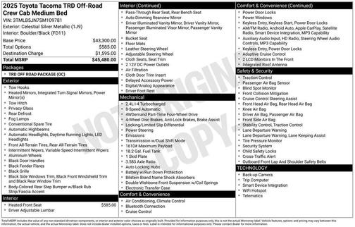 Silver 2025 Toyota Tacoma TRD Off Road