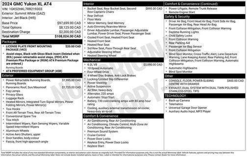 White 2024 GMC Yukon XL AT4