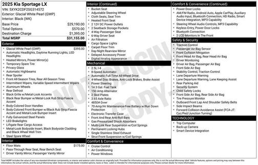 White 2025 Kia Sportage LX