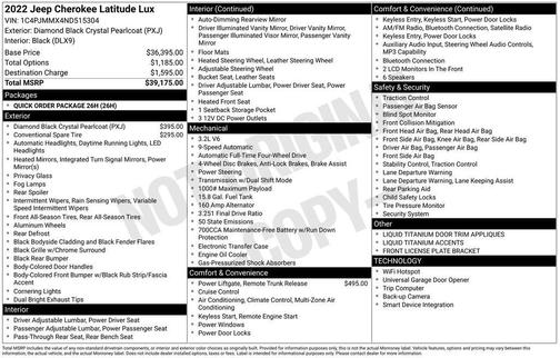 Diamond Black 2022 Jeep Cherokee Latitude Lux
