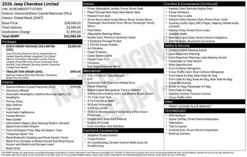 Black 2026 Jeep Cherokee LAREDO/LIMITED