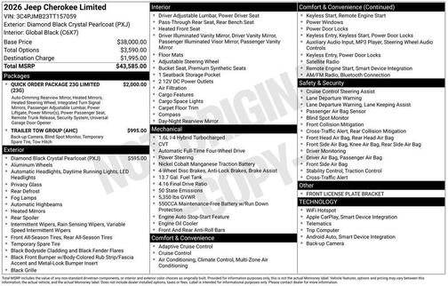 Black 2026 Jeep Cherokee LAREDO/LIMITED