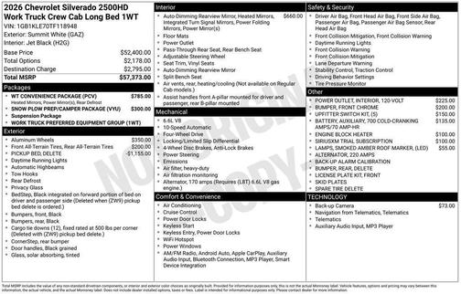 White 2026 Chevrolet Silverado 2500 WT