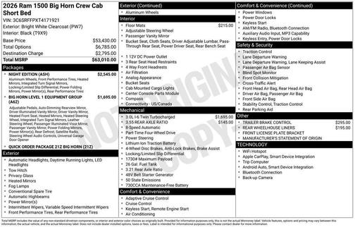 White 2026 RAM 1500 Big Horn