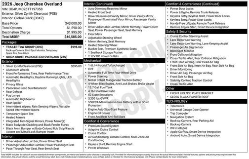 Silver Zynith Clearcoat 2026 Jeep Cherokee Overland