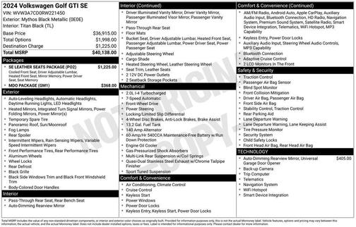Mythos Black Metallic 2024 Volkswagen Golf GTI 2.0T SE