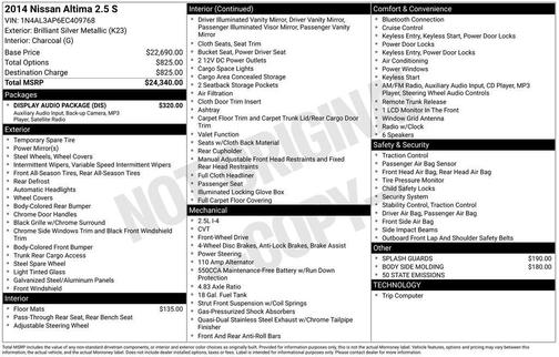 Brilliant Silver 2014 Nissan Altima 2.5 S