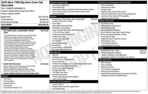 White 2025 RAM 1500 Big Horn/Lone Star