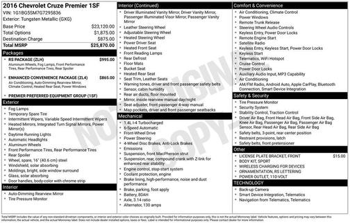 Gray 2016 Chevrolet Cruze Premier Auto