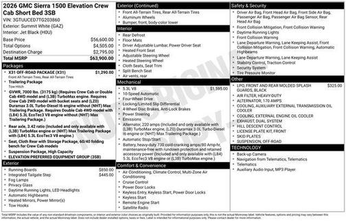 Summit White 2026 GMC Sierra 1500 Elevation