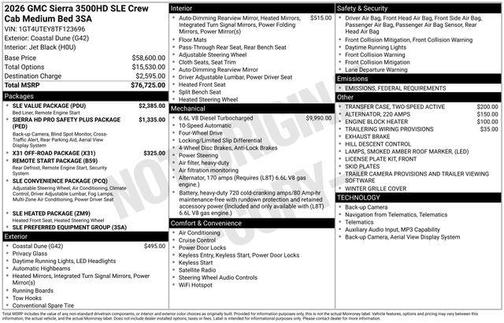 2026 GMC Sierra 3500 SLE
