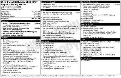 Summit White 2016 Chevrolet Silverado 2500 WT