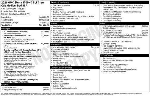 Onyx Black 2026 GMC Sierra 3500 SLT