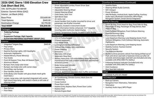 Summit White 2026 GMC Sierra 1500 Elevation