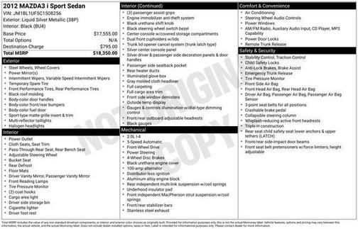 Liquid Silver Metallic 2012 Mazda Mazda3 i Sport