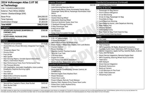 Pure White 2024 Volkswagen Atlas 2.0T SE