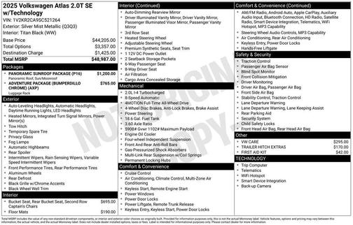 2025 Volkswagen Atlas 2.0T SE