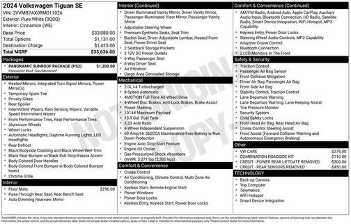 Pure White 2024 Volkswagen Tiguan 2.0T SE