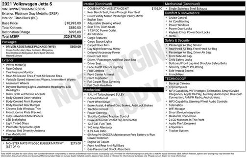 Platinum Gray Metallic 2021 Volkswagen Jetta 1.4T S
