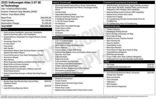 Platinum Gray Metallic 2022 Volkswagen Atlas 2.0T SE