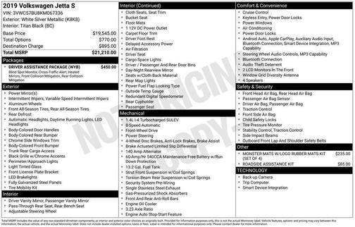 White Silver Metallic 2019 Volkswagen Jetta 1.4T S