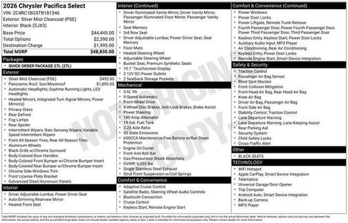 Silver Mist Clearcoat 2026 Chrysler Pacifica Select