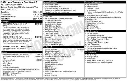 Granite Crystal Clearcoat Metallic 2026 Jeep Wrangler Sport