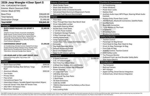 Black Clearcoat 2026 Jeep Wrangler Sport