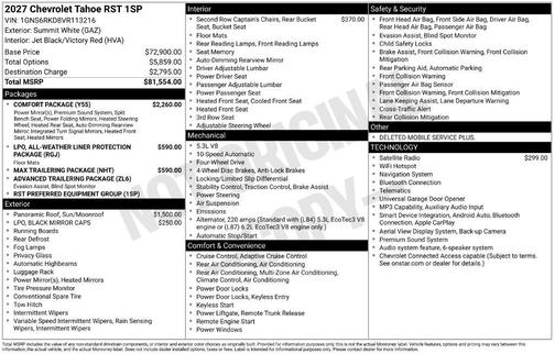 Summit White 2027 Chevrolet Tahoe RST, 4WD
