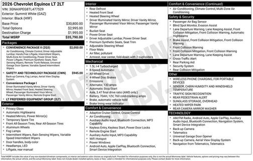 Summit White 2026 Chevrolet Equinox 1LT
