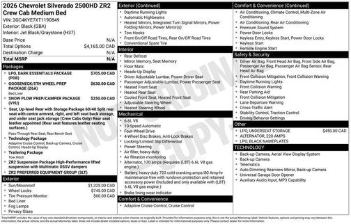 Black 2026 Chevrolet Silverado 2500 Crew Cab, Standard Bed, XR2, 4WD
