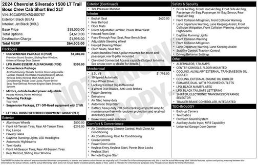 Black 2024 Chevrolet Silverado 1500 LT Trail Boss