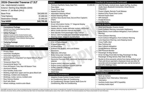 Sterling Gray Metallic 2026 Chevrolet Traverse LT