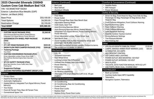 Lakeshore Blue Metallic 2025 Chevrolet Silverado 2500 Custom