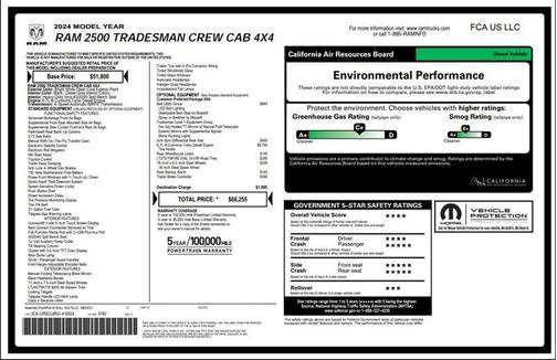 Bright White Clearcoat 2024 RAM 2500 Tradesman Crew Cab 4x4 6'4' Box