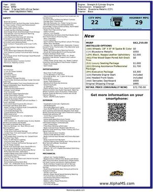 Bluestone Metallic 2022 BMW 540 i xDrive