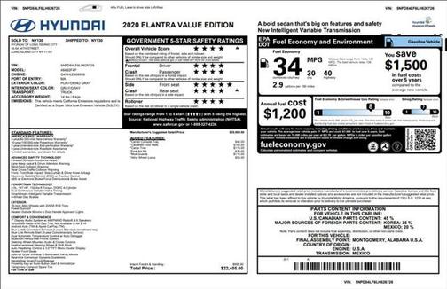2020 Hyundai ELANTRA Value Edition