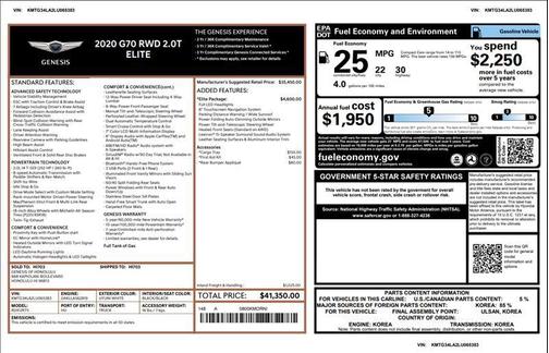 2020 Genesis G70 2.0T RWD